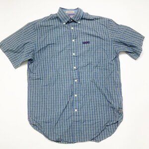 Cremieux Men's Plaid Short-Sleeve Button Down Shirt Medium Blue Green Box Print